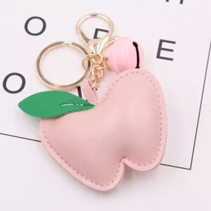 Pink Apple Vegan Leather Keychain with Bell Charm